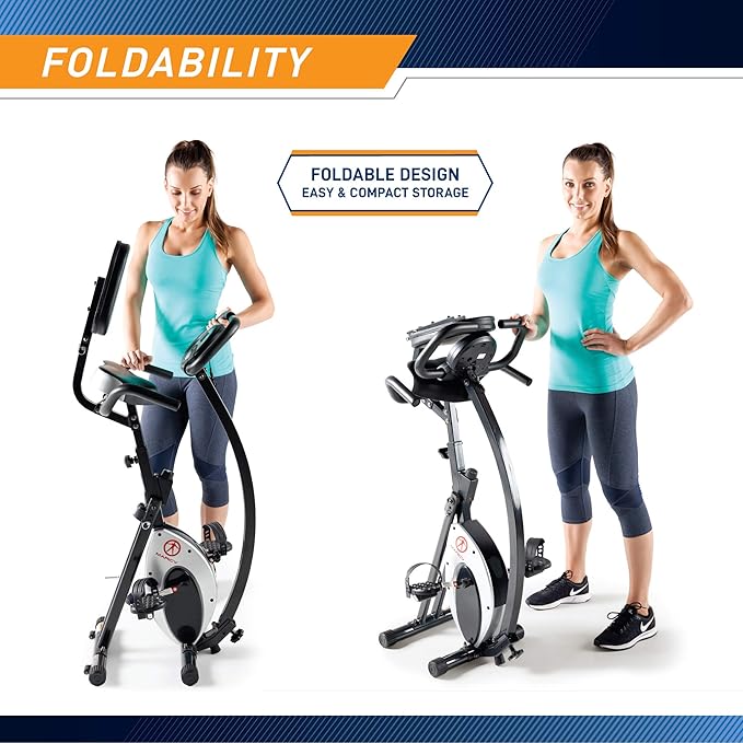 Marcy Foldable Upright Exercise Bike with Adjustable Resistance for Cardio Workout & Strength Training - Multiple Styles Available-FlexoryFit