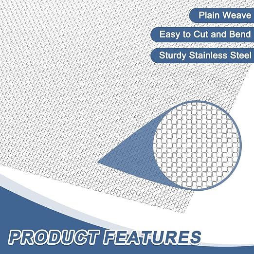 uxcell 20 Mesh 118" x 10" Woven Wire Mesh, 316 Stainless Steel Air Vent Filter - Image 3