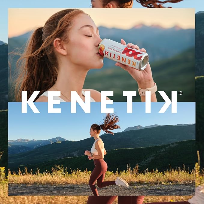 KENETIK Nootropic Ketone Drink, Ketones for Energy & Focus, Caffeine & Sugar Free, High Performance D-BHB Ketone Mix, Fuel w/Zero Crash or Jitters, Ready to Drink - Strawberry Peach 12 Pk-FlexoryFit