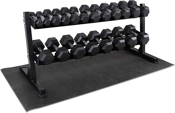 WF Athletic Supply Rubber Coated Hex Dumbbell Set, Multiple Choices Available - Dumbbells with Rack Stand and Mat, or Dumbbells Only (200/550/1200/2100/3000 LB)-FlexoryFit
