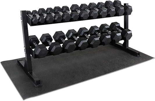 WF Athletic Supply Rubber Coated Hex Dumbbell Set, Multiple Choices Available - Dumbbells with Rack Stand and Mat, or Dumbbells Only (200/550/1200/2100/3000 LB)-FlexoryFit