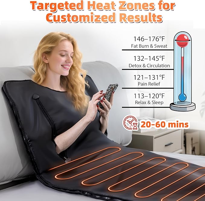 Sauna Blanket Portable, Sauna Bag for Home Use Weight Loss and Detox, 86–158℉, 20–60 Min Timer, Waterproof & Foldable – Includes Remote Control & Carrying Bag