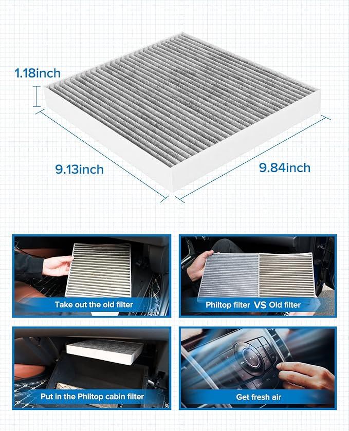 PHILTOP Cabin Air Filter, Replacement for CF11809 Silverado 1500 (2014-2018), Sierra 1500 (2014-2018), Escalade 2014-2020, Premium ACF018 Cabin Filter with Activated Carbon, Filter Up Dust Pollen