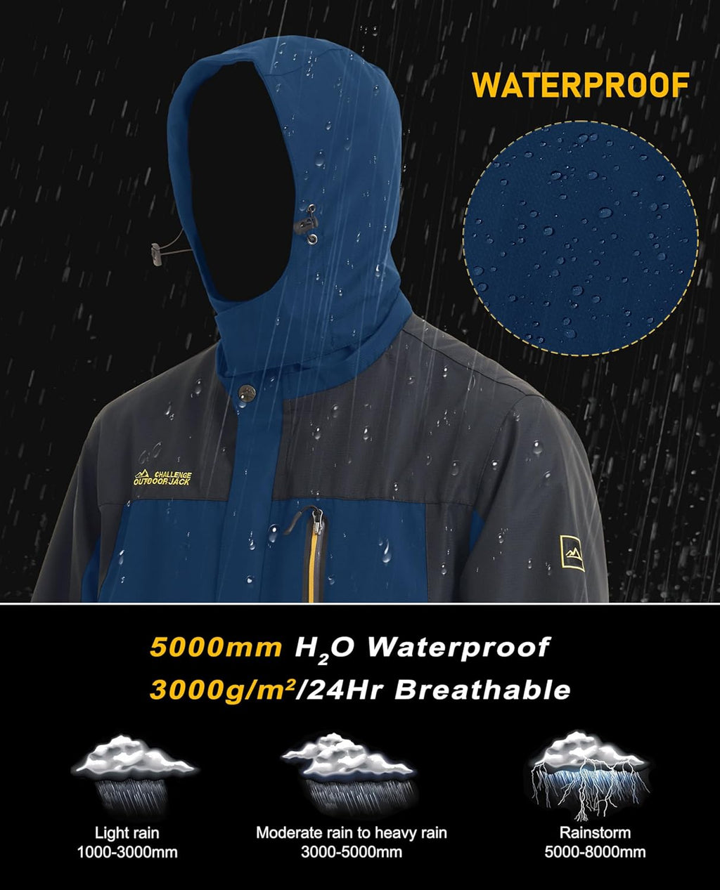 MAGCOMSEN Men's Hooded Windproof Water Resistant Rain Jacket Windbreaker 5 Pockets for Hiking,Fishing,Travel
