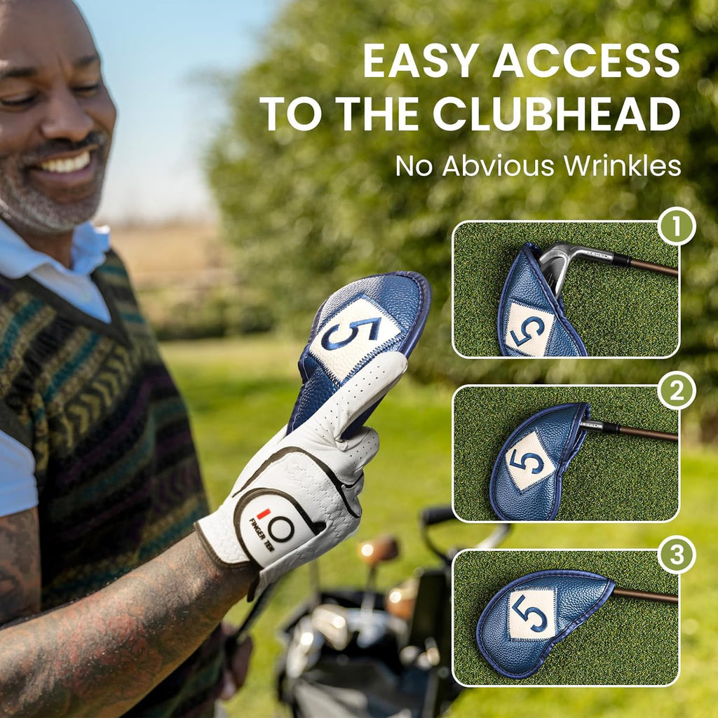 FINGER TEN Premium Synthetic Leather Stylish Iron & Wedge Golf Head Covers Value 12 Piece Set, Embroidered Labels & Fits Most Clubs Gift Set, Travel Protection Accessories