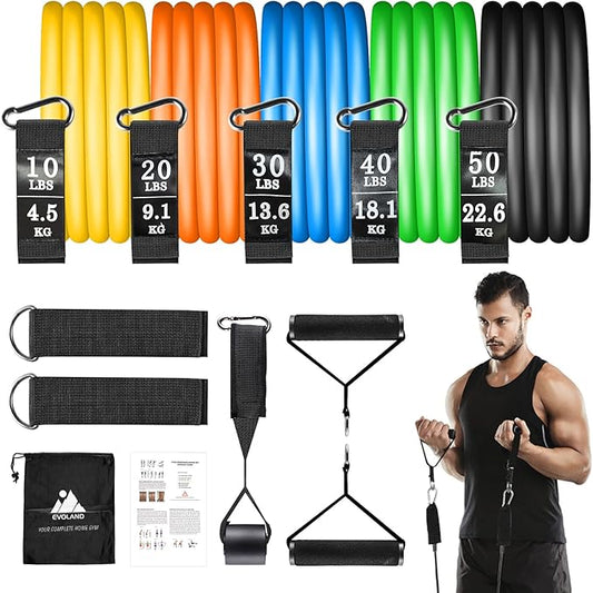 Resistance Bands Set, Workout Bands with Handles, Door Anchor, Ankle Straps and Carry Bag, Exercise Bands for Shape Body and Home Workouts-FlexoryFit