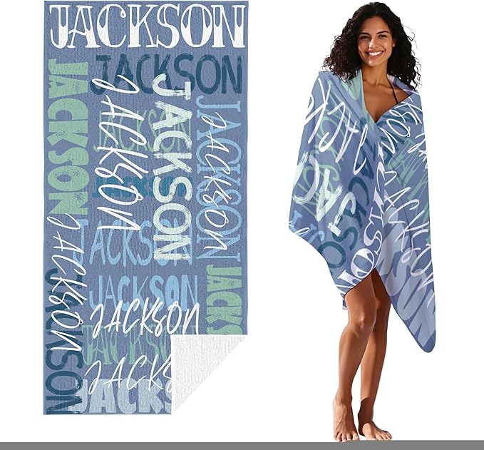 JML Personalized Beach Towel with Name, Custom Beach Towel with Name, Customized Microfiber Pool Towel, Quick Dry & Absorbent Swim Towel for Adult,Anniversary, Birthday, Summer Holiday,Vacation-FlexoryFit