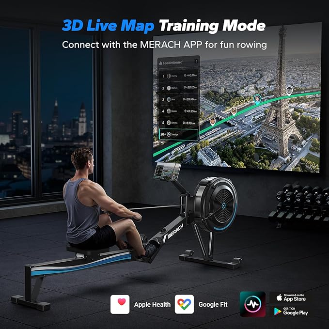 MERACH Rowing Machines for Home, Adjustable Air Resistance Professional Indoor Rowing Machine, Ergonomic Comfort Seat, Performance Monitor and Device Holder, Easy Storage-FlexoryFit