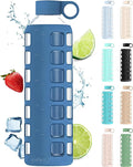 purifyou 40oz / 32oz / 22oz / 12oz Borosilicate Glass Water Bottle with Time & Volume Markers, Silicone Sleeve, Stainless Steel Lid – Reusable Glass Bottle for Water & Juice (32oz Chinese Porcelain)