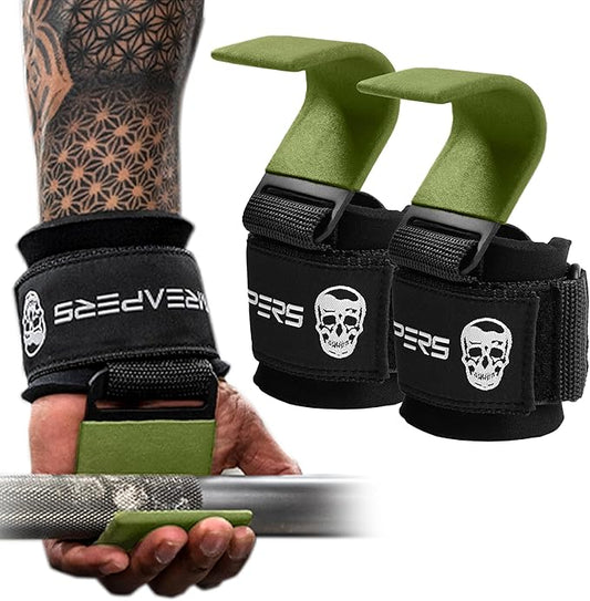 Gymreapers Weight Lifting Hooks (Pair), Heavy Duty Power Wrist Straps Hand Grip Support For Deadlifts, Pull Ups, Shrugs - Gym Gloves For Men and Women-FlexoryFit