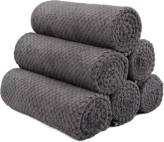 HOMEXCEL Gym Towels 6 Packs, (16x27 inches) Highly Absorbent Yoga Towel, Ultra Soft Hand Towels for Daily Use, Fast Drying Microfiber Workout Towels for Gym, Spa, Fitness, Camping, Hotel-FlexoryFit