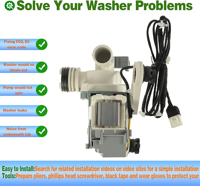 Upgraded DC97-19289F DC97-19289B PX3516-01 Washer Drain Pump Assembly Compatible with Samsung Washing Machine Replaces DC97-19289A DC97-17366A DC97-17366J DC97-17349B AP6806651 PS12592631 EAP12592631