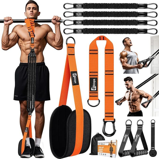 Pull Up Assistance Bands,Up to 300 lbs Assistance,Adjustable Heavy Duty 4 Resistance Bands for Pull up, with Feet/Knee Rest, Handle and Door Anchor for Home Gym Fitness Exercise Strength Training-FlexoryFit