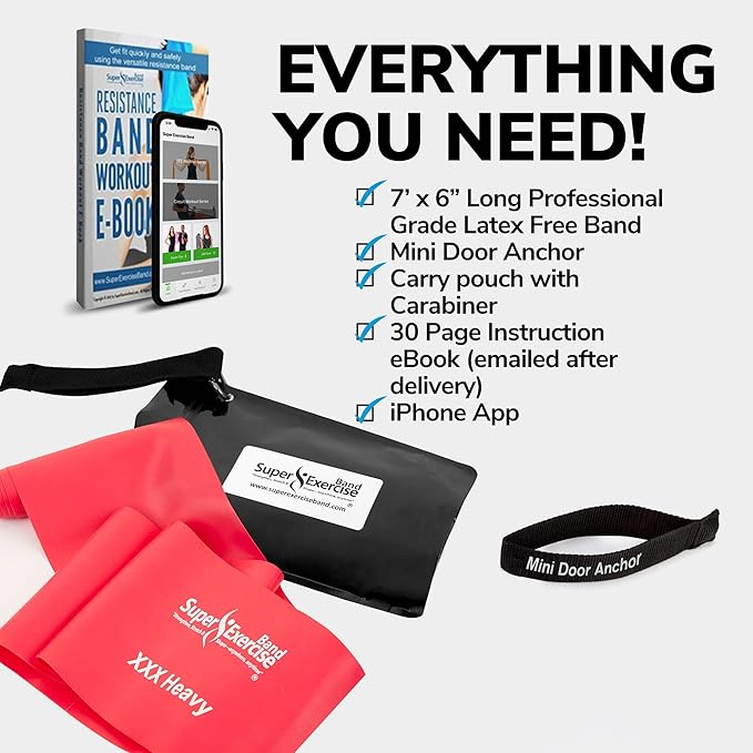 7Ft Long Resistance Bands for Stretching - Resistance Bands Set with Door Anchor - Exercise Bands Including Carry Pouch, E-Book & App - Latex-Free Workout Bands-FlexoryFit