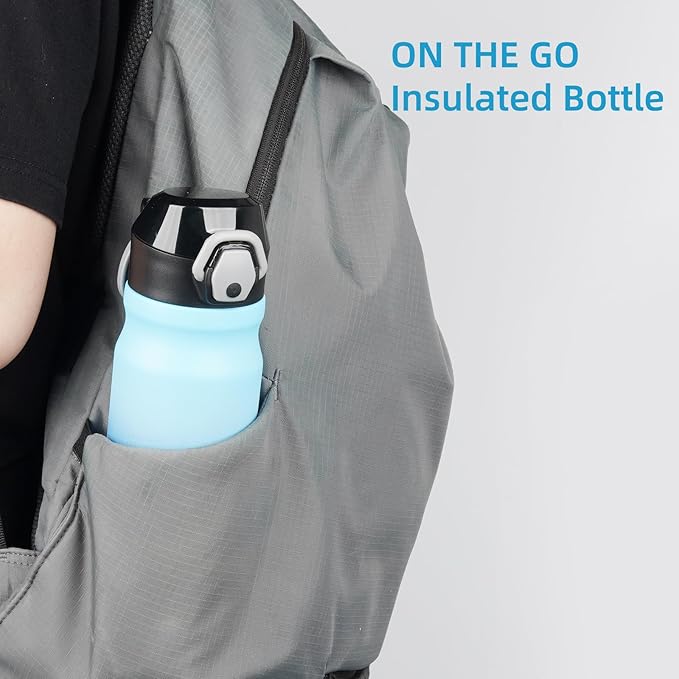Insulated Water Bottle with Straw and Carry Loop,18 oz Stainless Steel Double Wall Vaccum Metal Water Flask with Leak-proof Lid,Sky-FlexoryFit