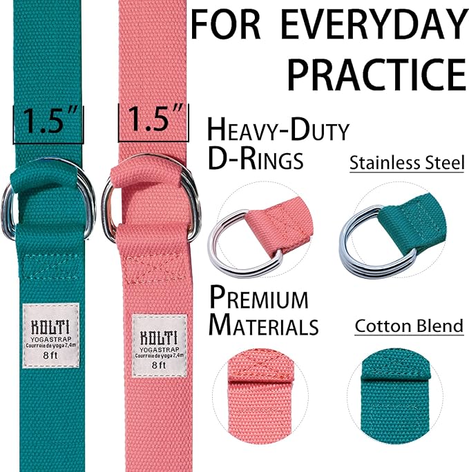 Yoga Exercise Adjustable Straps 8FT with Durable D-Ring for Pilates & Gym Workouts | Hold Poses, Stretch, Improve Flexibility & Maintain Balance-FlexoryFit