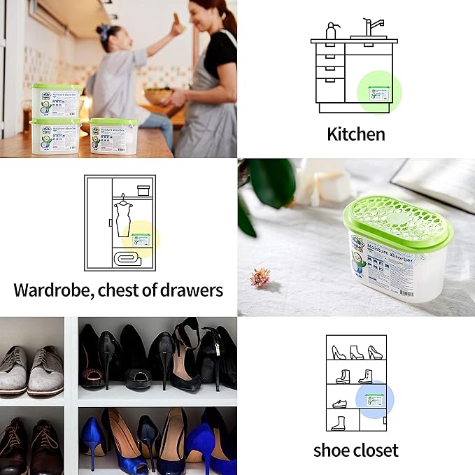 Sunny Home (24 Pack) Moisture Absorbers 9.17oz, Unscented, Odor Eliminator, Dehumidifier and Deodorizer for Closet, Bathroom, Kitchen in Home & RVs. WHITE