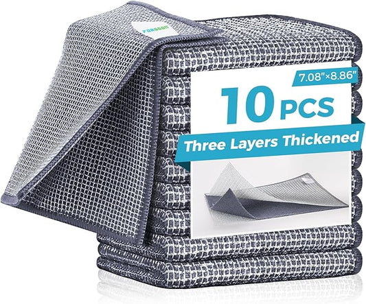10 Pcs New Upgrade 3-Layer Non Scratch Wire Dishcloth,Wire Dishwashing Rag, Non-Scratch Wire Dishwashing Rags for Wet and Dry, Kitchen Cleaning Dish Rags for Cookware,Sinks, Dishes,Stove-FlexoryFit