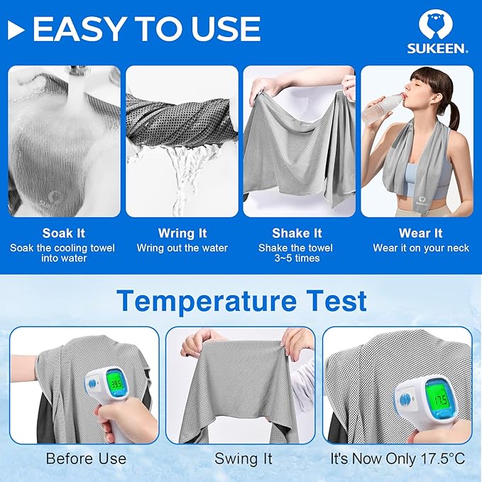 Sukeen Cooling Towel,Instant Evaporative Cooling for Sports,Yoga,Golf,Gym,Neck,Workout and More(40”x 12”)-FlexoryFit