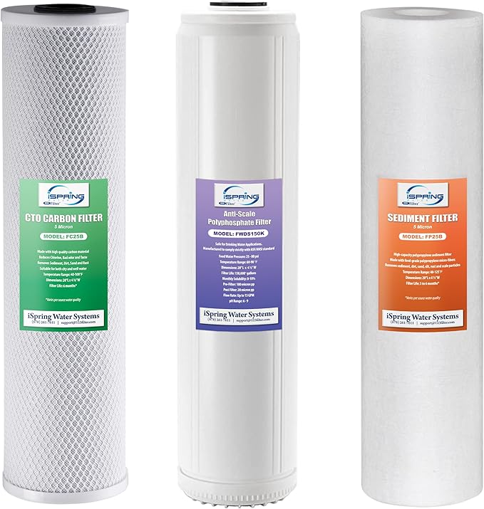 iSpring F3WGB32BDS 4.5” x 20” 3-Stage Whole House Water Filter Replacement Pack by iSpring