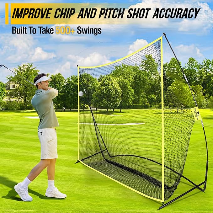 PodiuMax Golf Net, 10x7ft Golf Practice Net with Noise Reduce Silk Target Driving Real Balls, Hitting Nets for Backyard Garage, Improve Chipping Putting Pitching, Gift for Men & Golfers