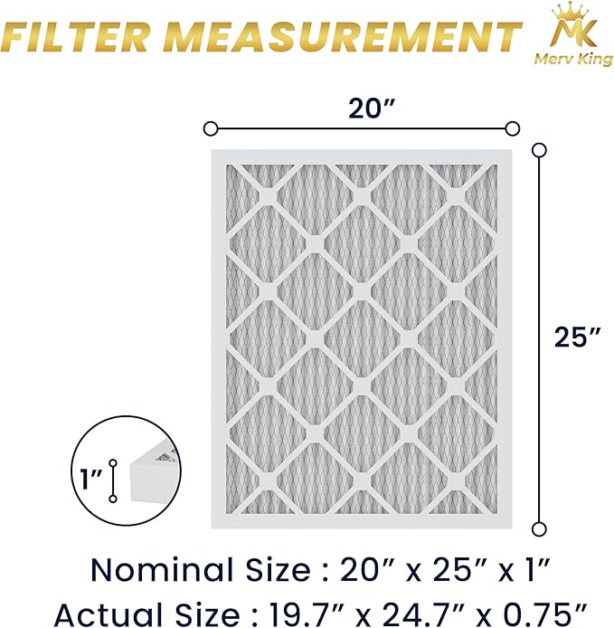 MervKing 20x25x1 Air Filter Actual Size: 19.7" x 24.7" x 0.75" MERV 8 MPR 600-700 | MADE IN USA | 2-Pack | Pleated HVAC AC Furnace Replacement