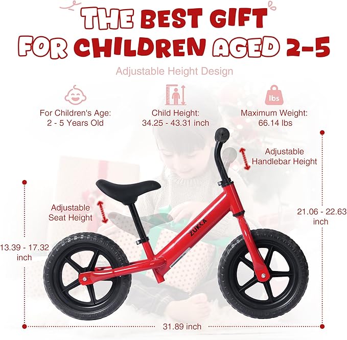 12 inch Toddler Balance Bike Adjustable Handlebar & Seat Anti-Slip Grip Suitable for 2-5 Years Old with Footrest Lightweight for Tolddlers Boys Girls Multiple Colors to Choose-FlexoryFit