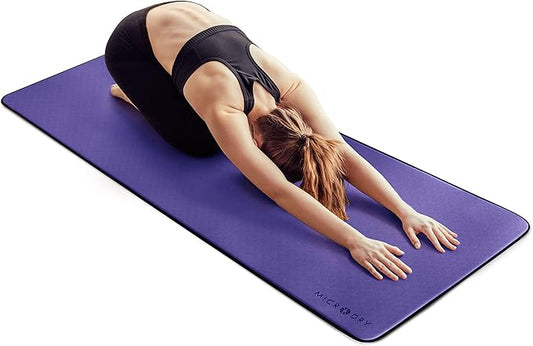 MICRODRY Deluxe Fitness Exercise Yoga Mat for Home & Gym, Extra Thick for High Impact Training, Multi Layered Skid Resistant Surface, Odor Neutralizing with Carrying Strap-FlexoryFit