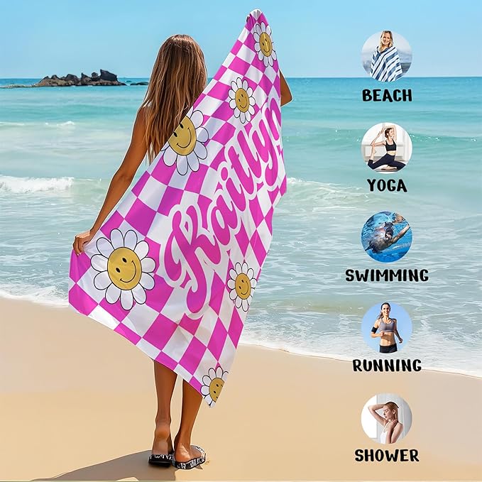 JML Personalized Beach Towel with Name, Custom Flower Beach Towel, Customized Microfiber Pool Towel, Quick Dry & Absorbent Swim Towel for Adult,Anniversary, Birthday, Summer Holiday,Vacation-FlexoryFit