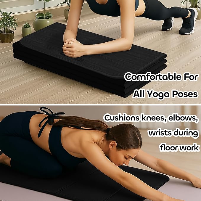 Foldable Yoga Mat 12mm Extra Thick Joint Protection,Portable Design for Travel/Pilates/Board/Camping,Environmental Sports Mat Non-Slip Gym Mat,Odorless POE Material-FlexoryFit