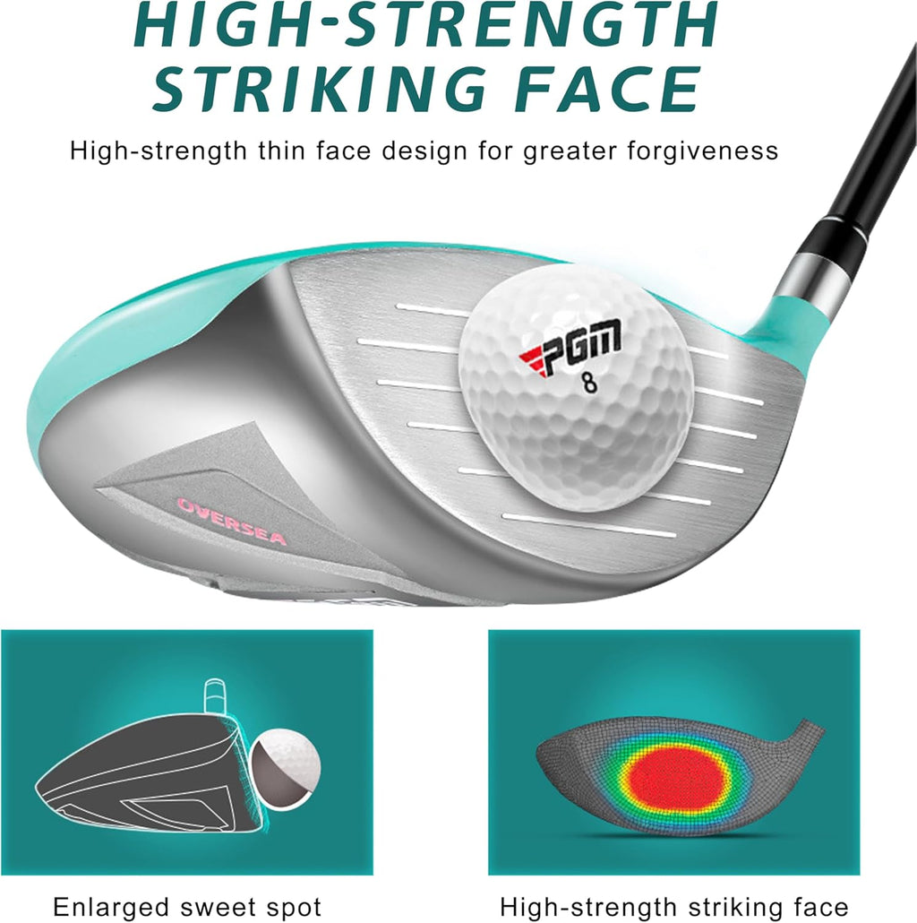 PGM Women's Oversea 9/12 Pieces Complete Golf Club Set with High-Strength Thin Face Design 460cc Driver