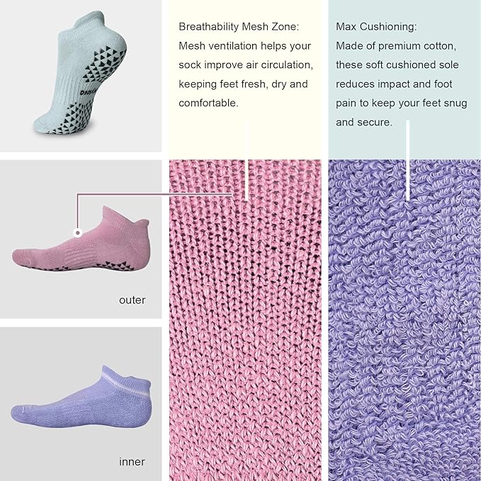 Hylaea Unisex Non Slip Socks with Grip for Yoga, Hospital, Pilates, Barre | Ankle, Cushioned-FlexoryFit
