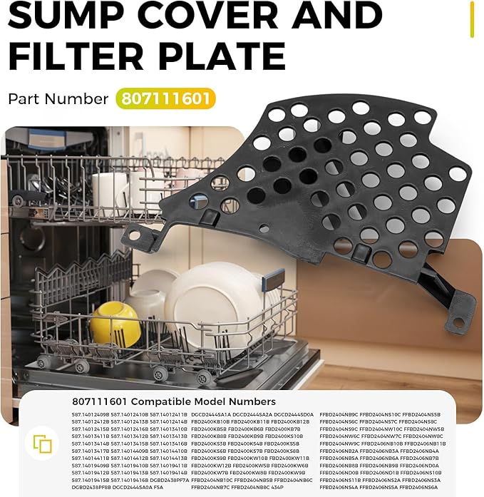 807111601 Sump Cover and Filter Inlet Pump Plate, Compatible with Frigidaire Dishwashers - Budora - Replaces AP5788710 3019126, PS8747095