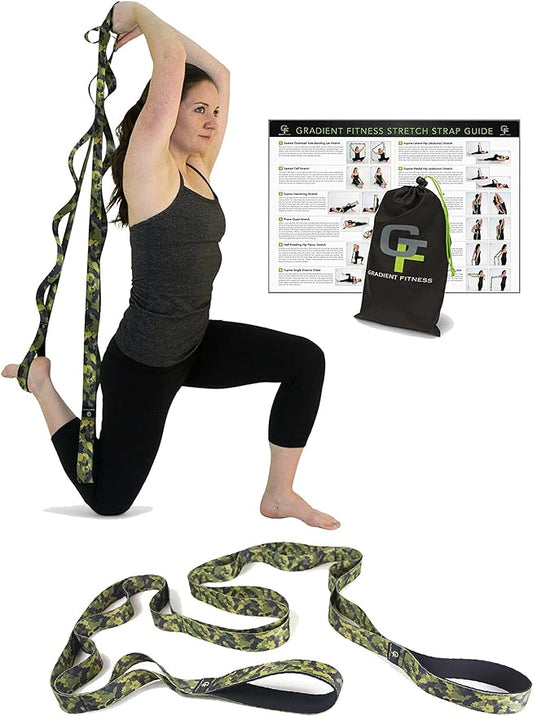 Gradient Fitness Stretching Strap for Physical Therapy, 12 Multi-Loop Stretch Strap 1.5" W x 8' L, Neoprene Handles, Physical Therapy Equipment, Yoga Straps for Stretching, Leg Stretcher.-FlexoryFit