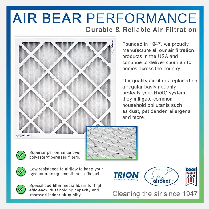 16x25x3 TRION Air Bear Cub Pleated HVAC Air Filter MERV 8 - Image 9