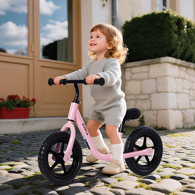 12 inch Toddler Balance Bike Adjustable Handlebar & Seat Anti-Slip Grip Suitable for 2-5 Years Old with Footrest Lightweight for Tolddlers Boys Girls Multiple Colors to Choose-FlexoryFit
