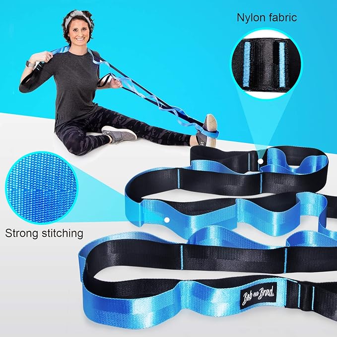 BOB AND BRAD 12 Loop Yoga Stretch Strap - Non-elastic for Stretching, Physical Therapy, Pilates, Dance, Gymnastics, and Athletic Trainers With Carry Bag-FlexoryFit