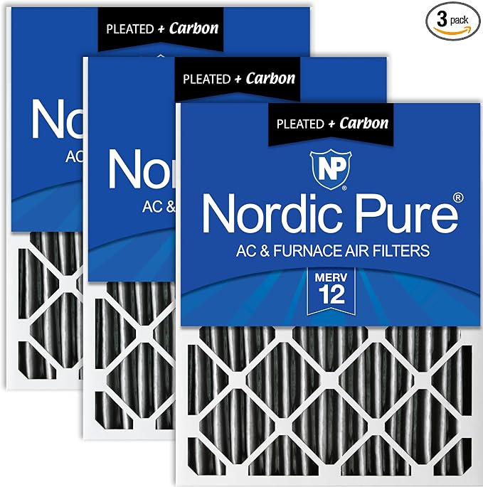 Nordic Pure 20x20x2 Furnace Air Filters MERV 12 Pleated Plus Carbon 3 Pack by NordicPure