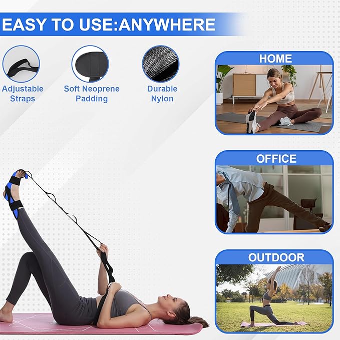 Stretch Strap with Loops for Foot and Calf - Ideal for Physical Therapy, Achilles Tendonitis Relief, and Plantar Fasciitis - Perfect for Yoga, Gymnastics, and Flexibility Training-FlexoryFit