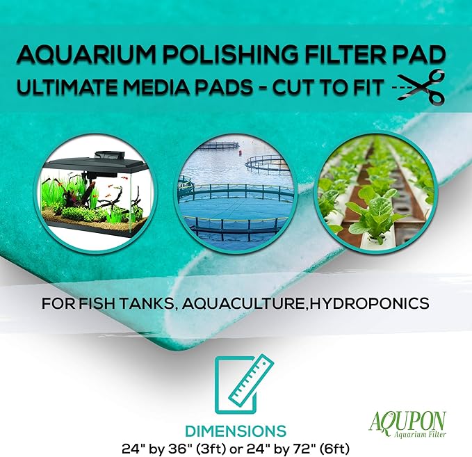 Aquarium Polishing Filter Pad 100 Micron Filters - Media Pads - Cut to Fit 24" by 36" - for Fish Tanks, Aquaculture, Hydroponics - USA Manufacturer (4 Pack)