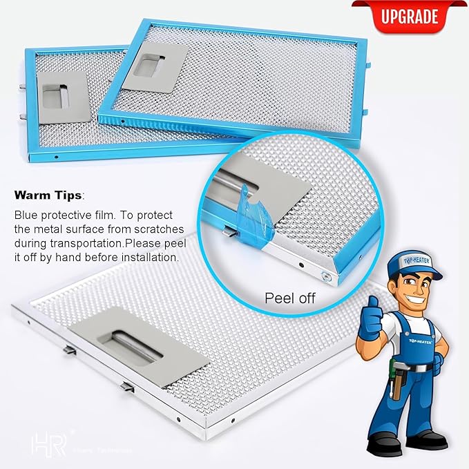 Upgraded W10169961A Range Hood Filter Replacement, Fits Whirlpool, Ikea, Kitchen Aid, Jenn Air, Aluminum Mesh Hood Grease Filter 10.5x12Inch, HR Huare Technology Aluminum Range Hood Vent Filters,2PCS