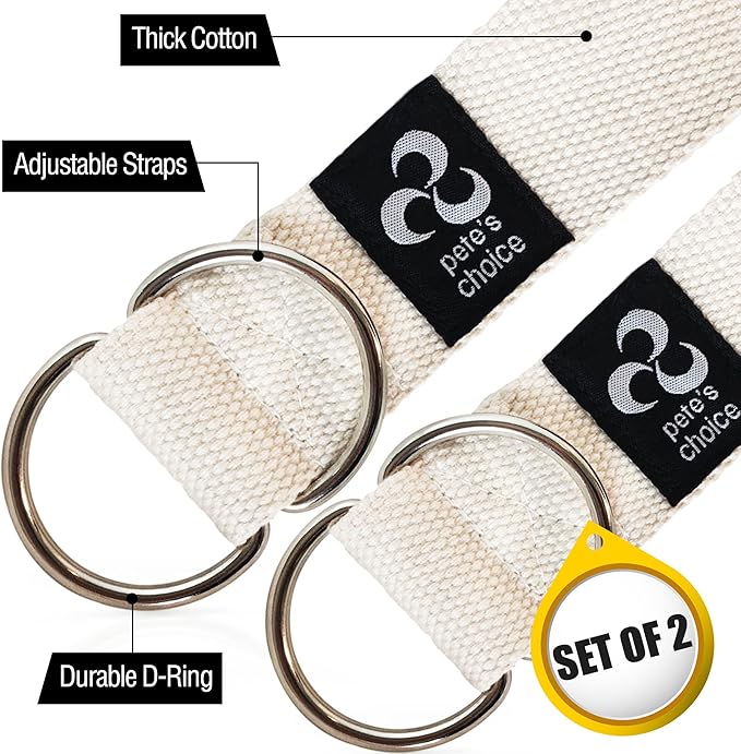 2-PACK or 5-PACK Yoga Exercise Adjustable Straps 8Ft | BONUS eBook | with Durable D-Ring For Pilates & Gym Workouts | Hold Poses, Stretch, Improve Flexibility & Maintain Balance-FlexoryFit