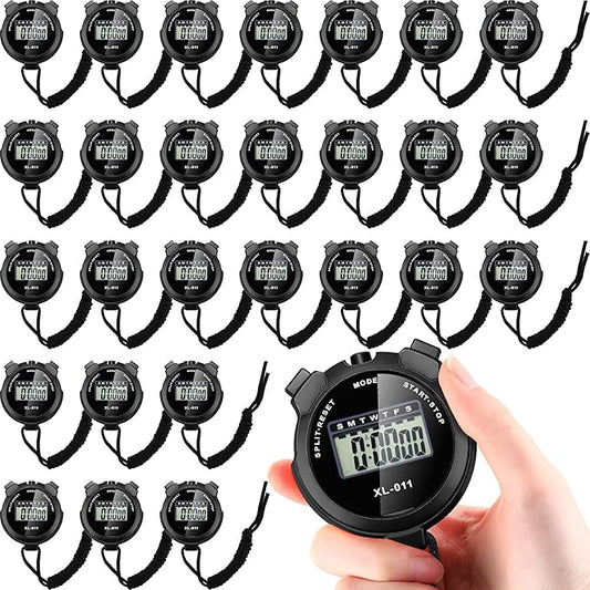Kanayu 28 Pcs Multi Function Digital Stopwatch Timer Bulk Sports Stopwatch with Lanyard Date Time Alarm Timer for Coach Swimming Running Sports Train-FlexoryFit