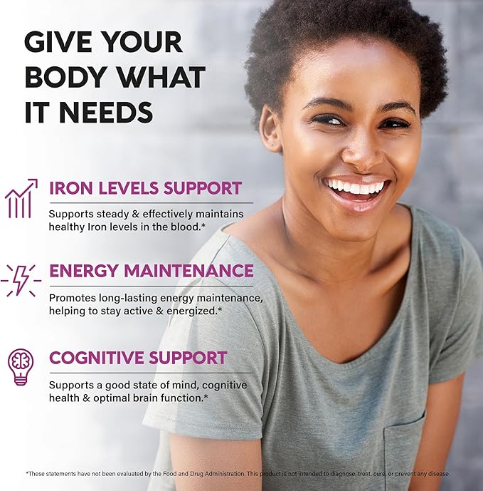 Iron Supplement for Women - Iron 65mg (Ferrous Sulfate 325mg) - Stomach Friendly | Slow Release Iron | High Absorption - Vitamins C, D3, B6, B12 & Folate - Iron Level & Energy Support - 120 Capsules-FlexoryFit