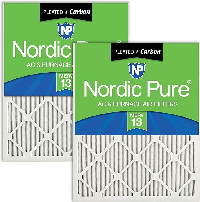 Nordic Pure 16x20x1 (15 1/2 x 19 1/2 x 3/4) Pleated Air Filters MERV 13 Plus Carbon 2 Pack