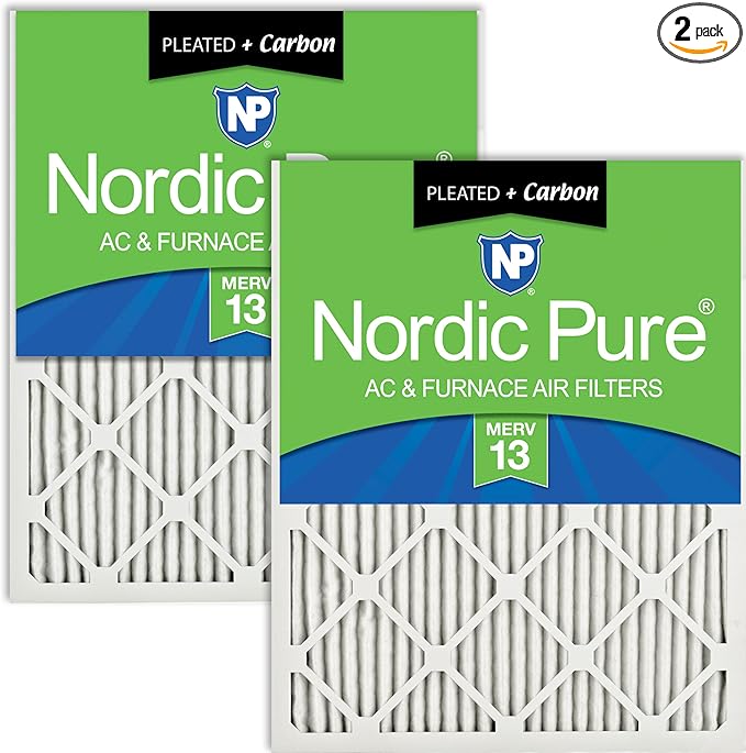 Nordic Pure 20x30x1 (19 5/8 x 29 5/8 x 3/4) Pleated Air Filters MERV 13 Plus Carbon 2 Pack