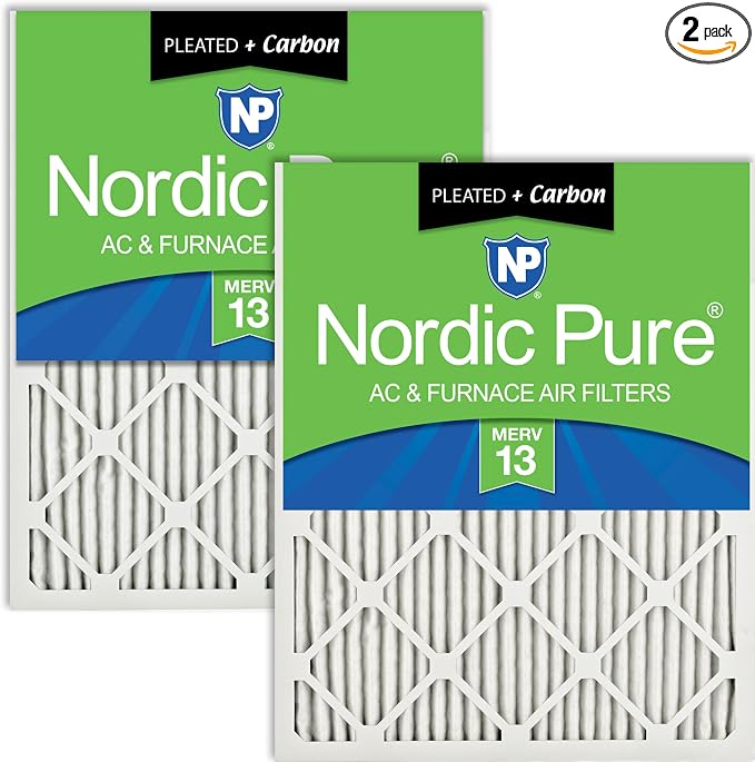 Nordic Pure 16x30x1 Pleated Air Filters MERV 13 Plus Carbon 2 Pack by NordicPure