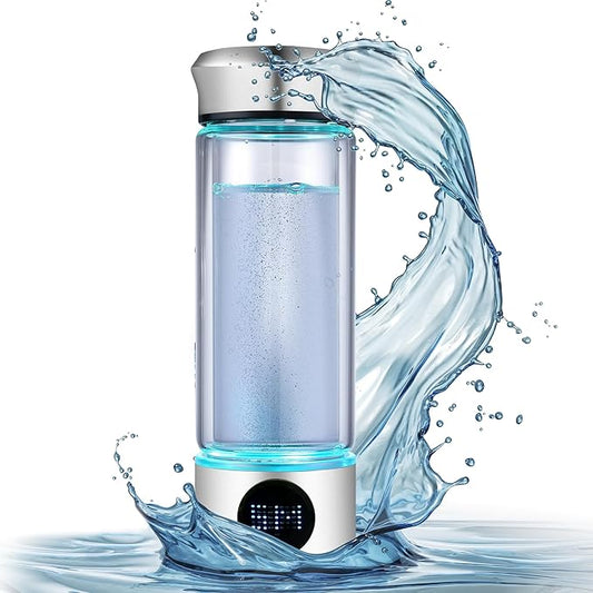 LevelUpWay - Hydrogen Generator Water Bottle SPE PEM Technology Water Ionizer (Classic, Silver - LED)