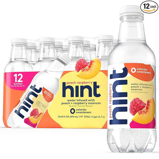 Hint Fruit-Infused Bottled Water, Peach Raspberry - Sugar Free Flavored Water with Zero Calories, Naturally Flavored, and No Artificial Sweeteners - 16 Fl Oz (Pack of 12)-FlexoryFit