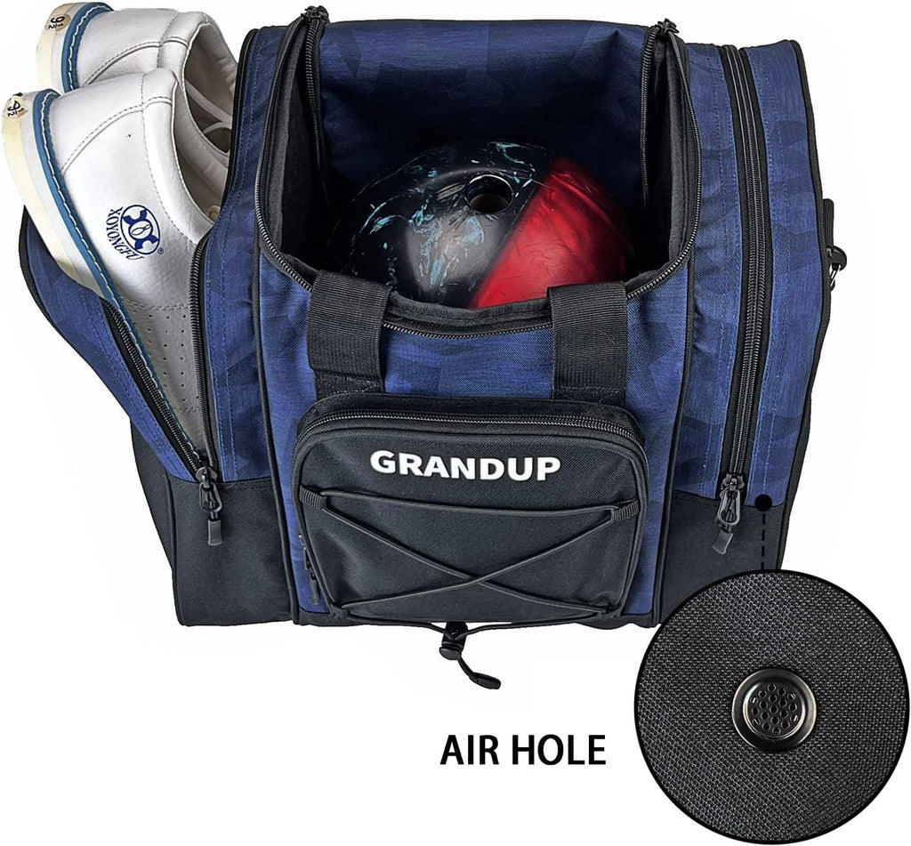 GRANDUP Bowling Ball Bag for Single Ball - Black Bowling accessories Ball Tote Bag Bowling Bag with Padded Ball Holder - Fits Bowling Shoes Up to Mens Size 14